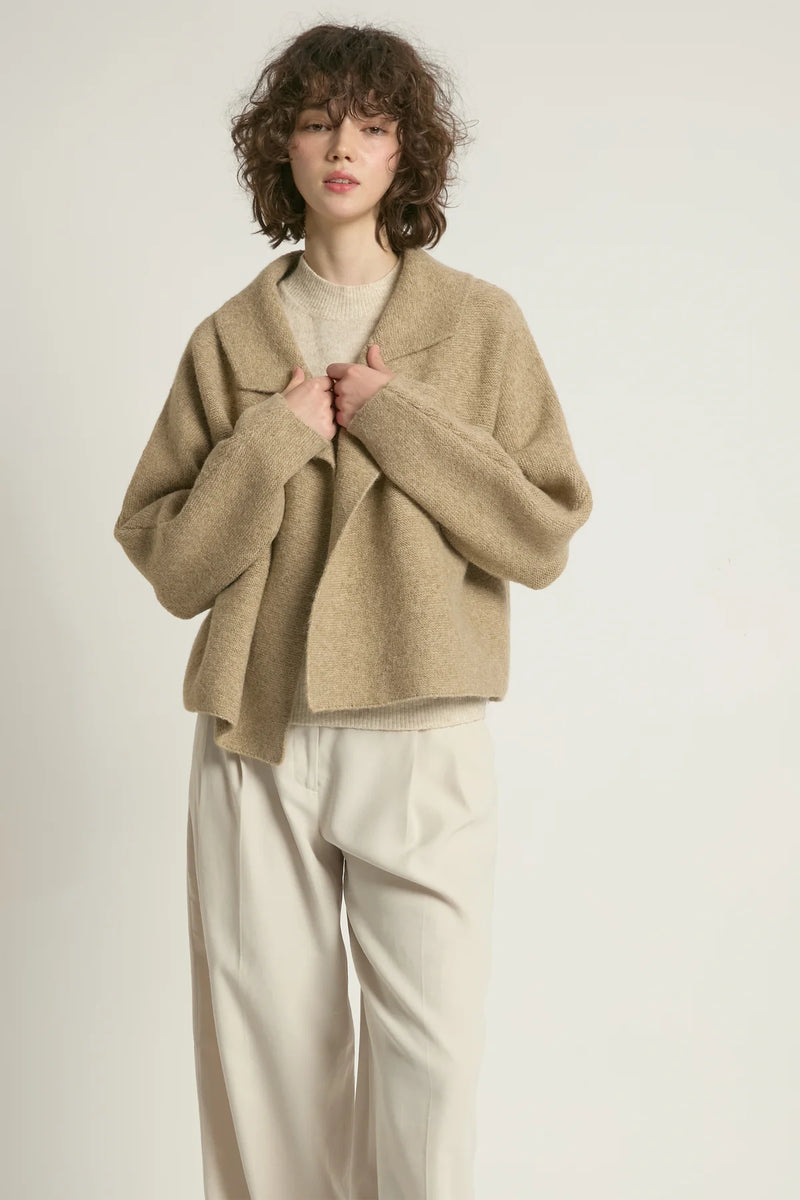Wide Shawl Cardigan | Taupe, Charcoal