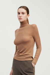 Stretch Tencil High Neck Top | Taupe, Camel