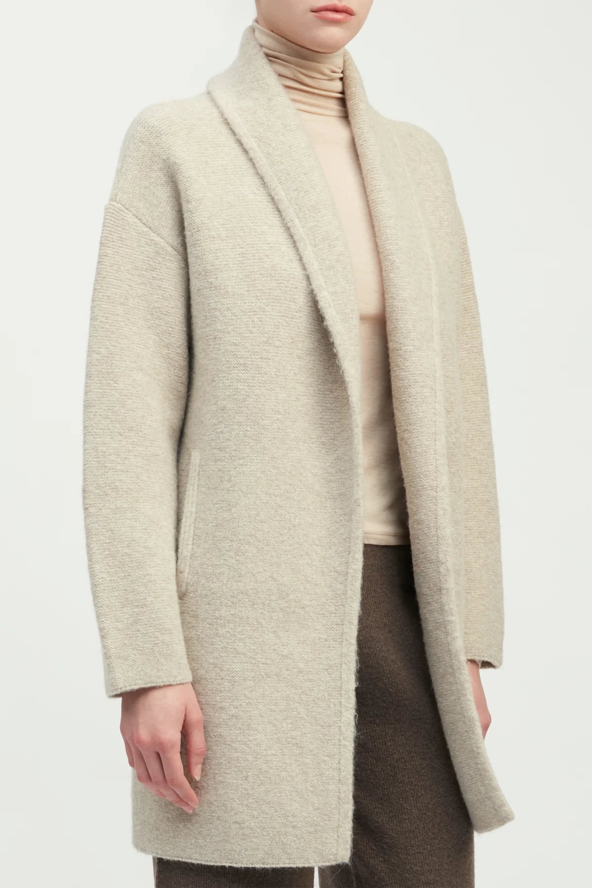 Double Faced Knit Long Coat | Light Taupe