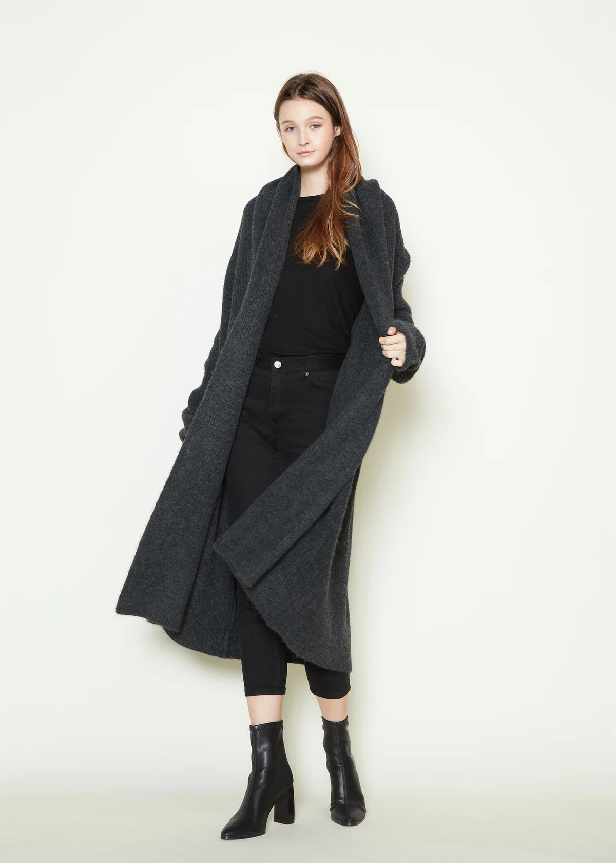 Wide Shawl Collared Cardigan | Light Gray, Charcoal, Ivory