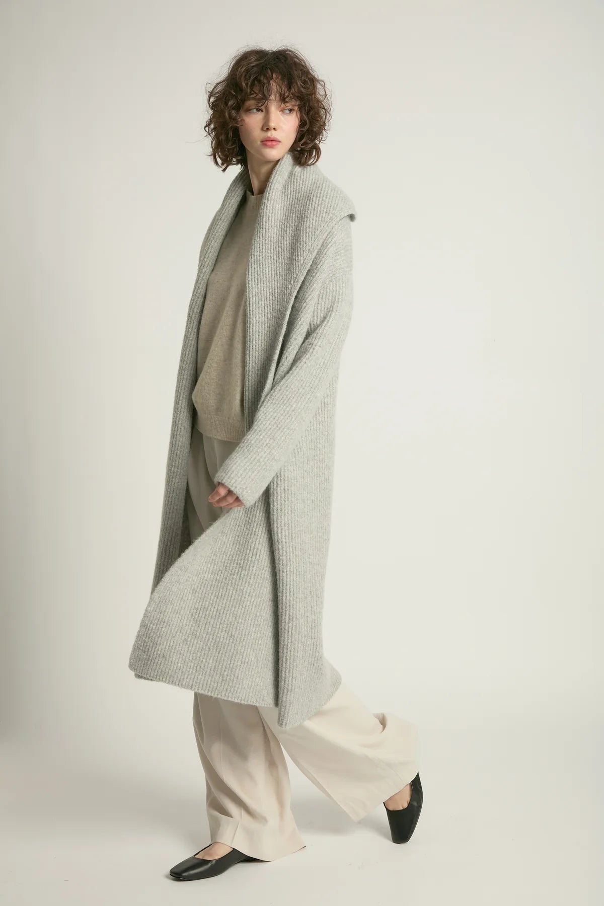 Wide Shawl Collared Cardigan | Light Gray, Charcoal, Ivory