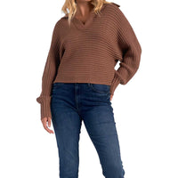 Open V-Neck Sweater | Brown