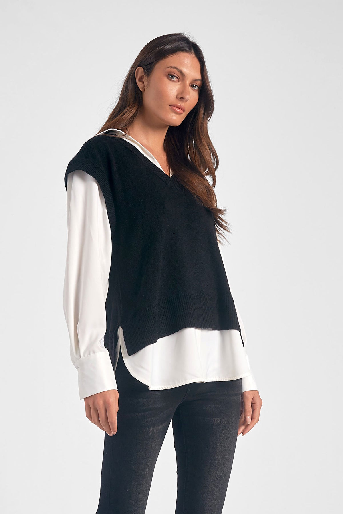 Sweater Vest/Shirt Combo | Black/White