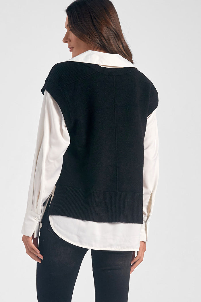 Sweater Vest/Shirt Combo | Black/White