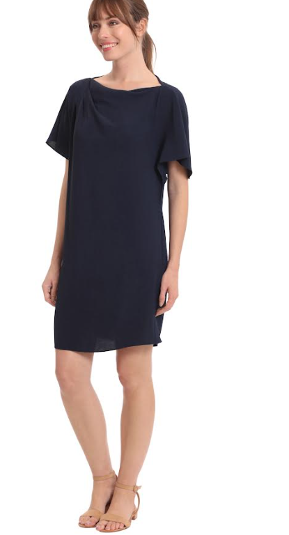 Pleated Side Neck Shift Dress | Orchid & Navy