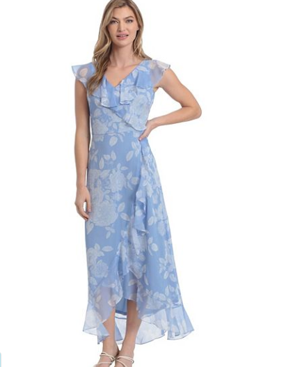 Floral Ruffle Hem Maxi Dress | Blue/White