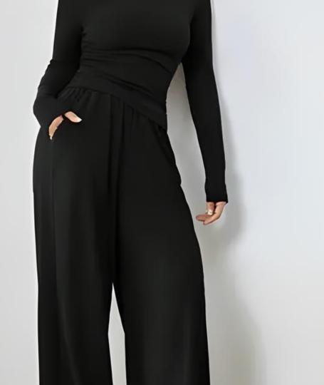 Slouchy Shirt & Wide Leg Pant Set | Black