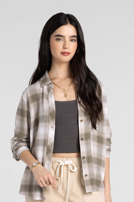 Daphne Plaid Long Sleeve Shirt | Peach/Taupe