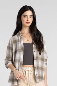 Daphne Plaid Long Sleeve Shirt | Peach/Taupe