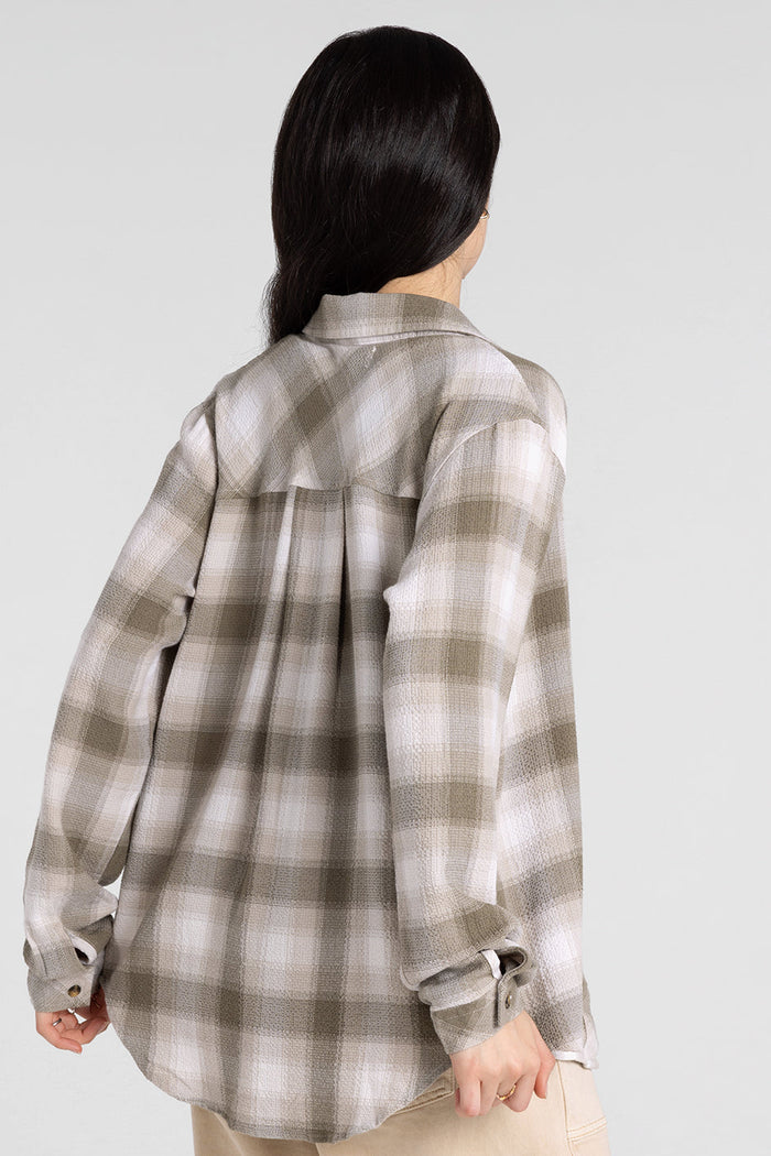 Daphne Plaid Long Sleeve Shirt | Peach/Taupe