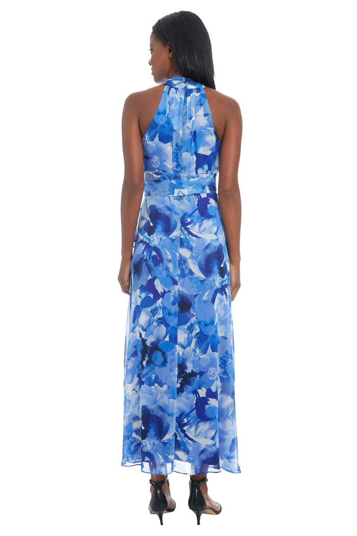 Chiffon Surplice Floral Hi-Low Dress with Ruffle Hem | Royal