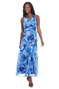 Chiffon Surplice Floral Hi-Low Dress with Ruffle Hem | Royal