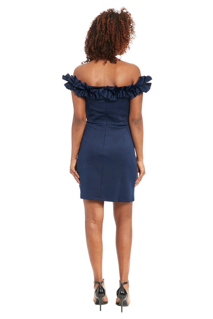 London Times Off the  Shoulder with Ruffles | Navy