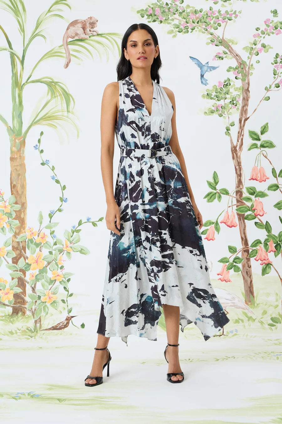Hankerchief Hem Midi Dress | Black/Silver