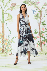 Hankerchief Hem Midi Dress | Black/Silver