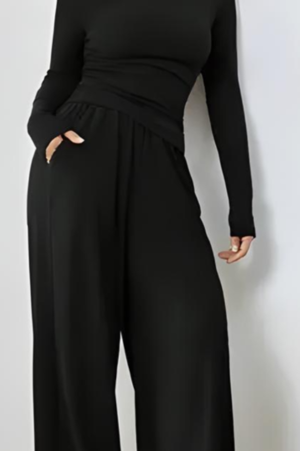 Slouchy Shirt & Wide Leg Pant Set | Black