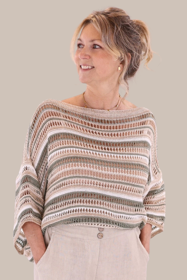 Cotton Blend Sienna Stripe Top | Sage