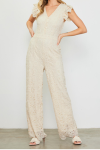 Ruffle Sleeve Eyelet Jumpsuit | Ivory