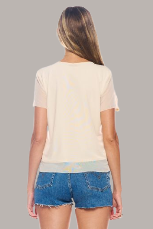Short Sleeve Mesh Top | Natural, Black