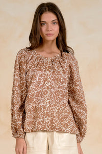 Print Voile Peasant Blouse | Tan Nomadia