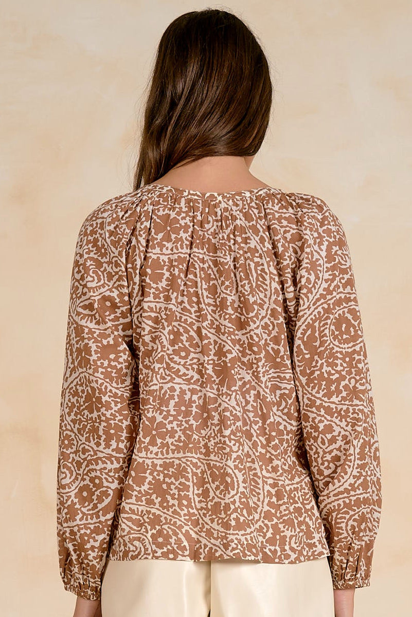 Print Voile Peasant Blouse | Tan Nomadia
