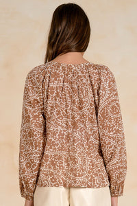 Print Voile Peasant Blouse | Tan Nomadia