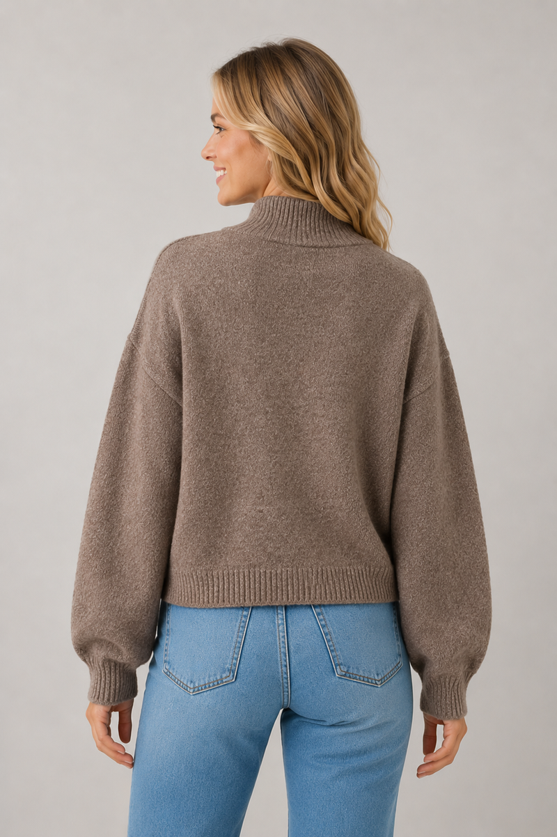 Mock Neck Cardigan | Mocha