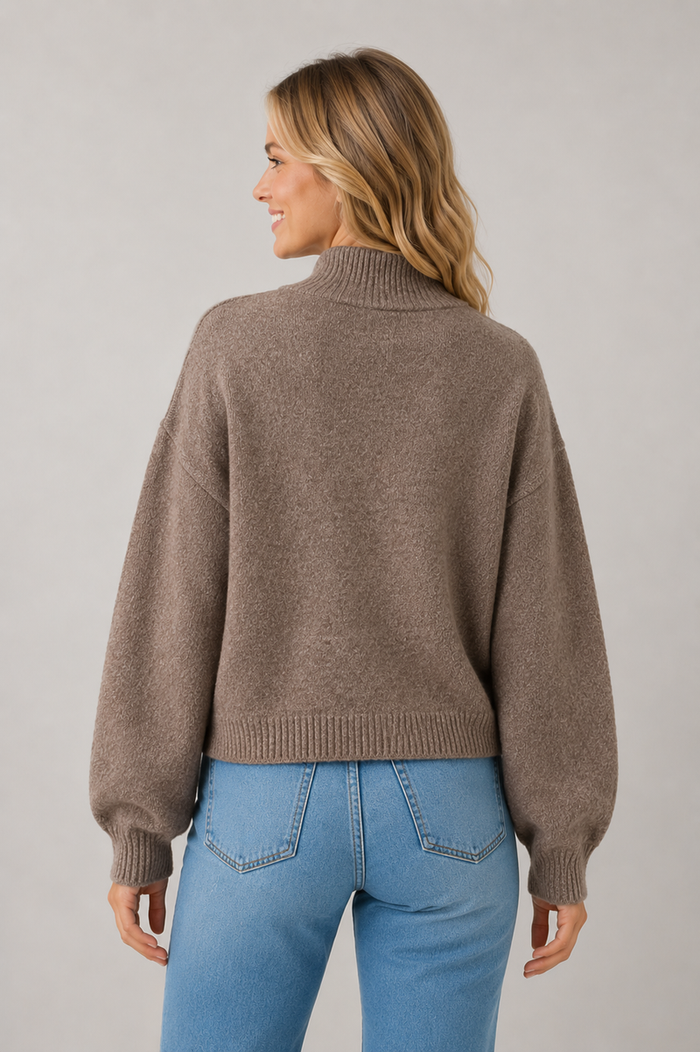 Mock Neck Cardigan | Mocha