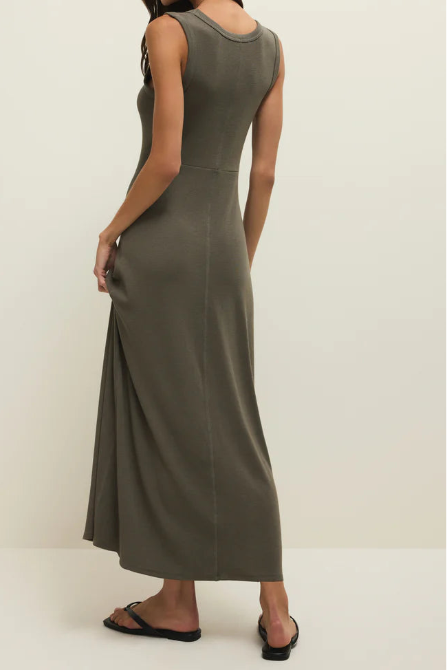 Linden Rib Maxi Dress | Khaki Green