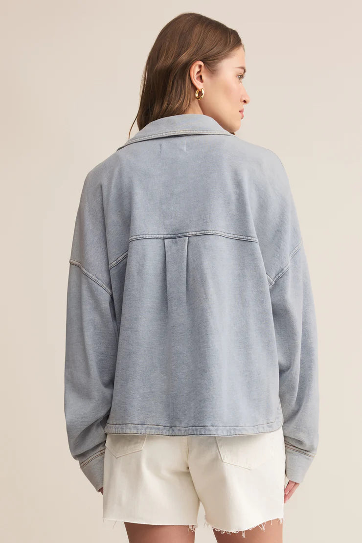 All Day Cropped Knit Denim Jacket | Washed Indigo