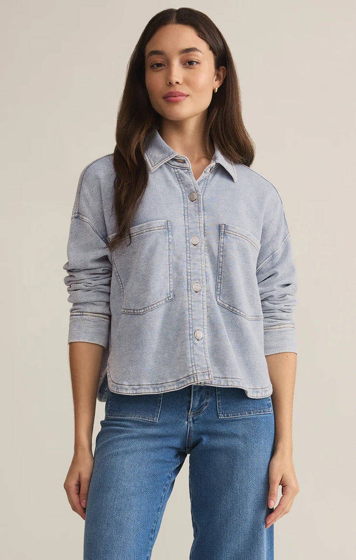 All Day Cropped Knit Jacket | Washed Indigo