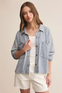 All Day Cropped Knit Denim Jacket | Washed Indigo