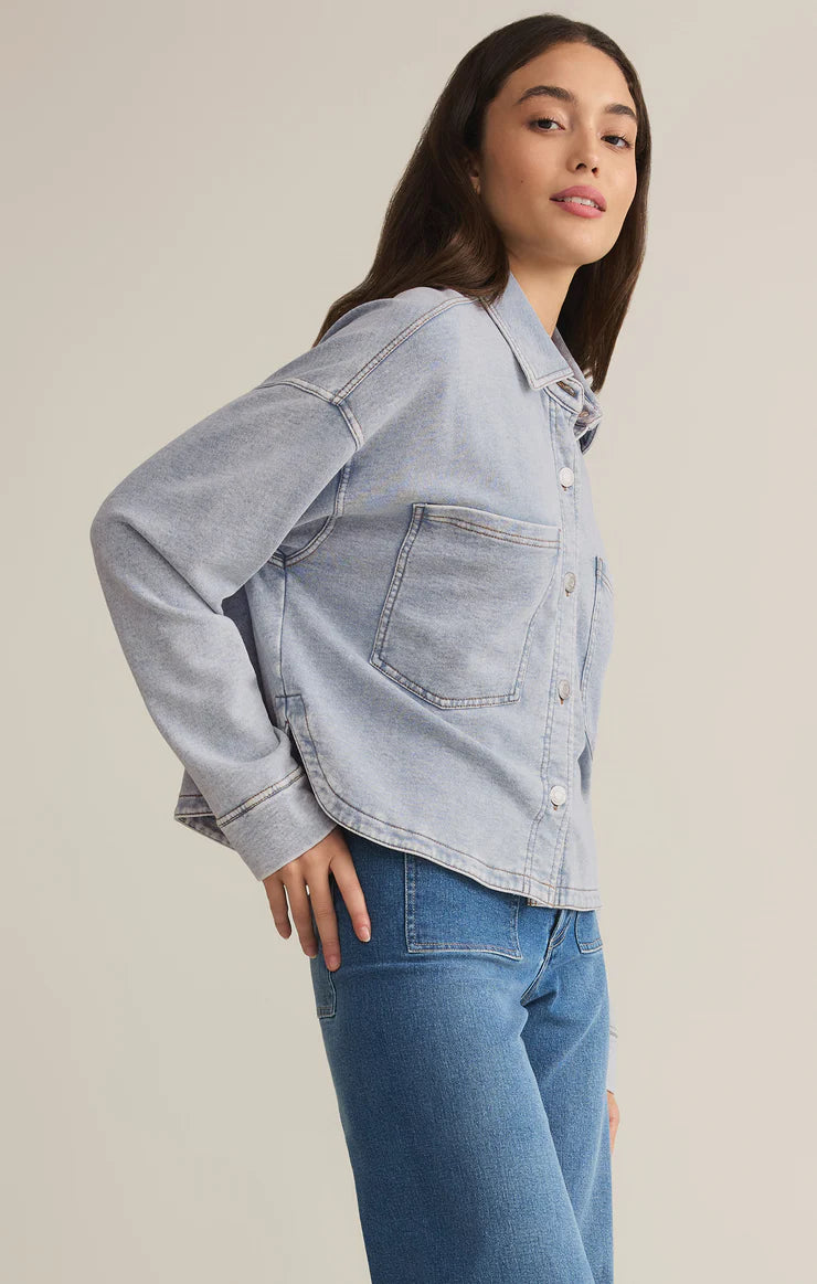 All Day Cropped Knit Jacket | Washed Indigo