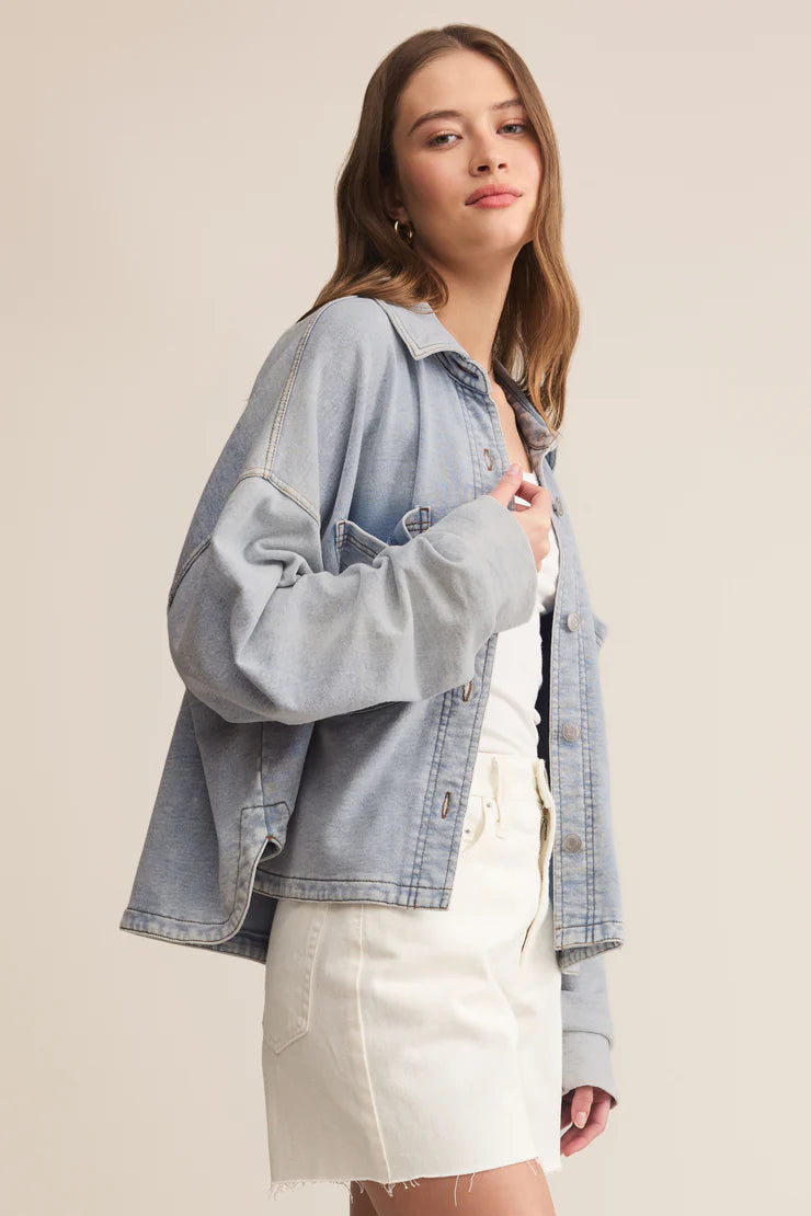 All Day Cropped Knit Denim Jacket | Washed Indigo