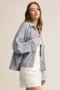 All Day Cropped Knit Denim Jacket | Washed Indigo