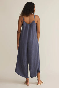 Textured Flared Jumpsuit | Worn Blue