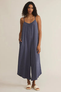 Textured Flared Jumpsuit | Worn Blue