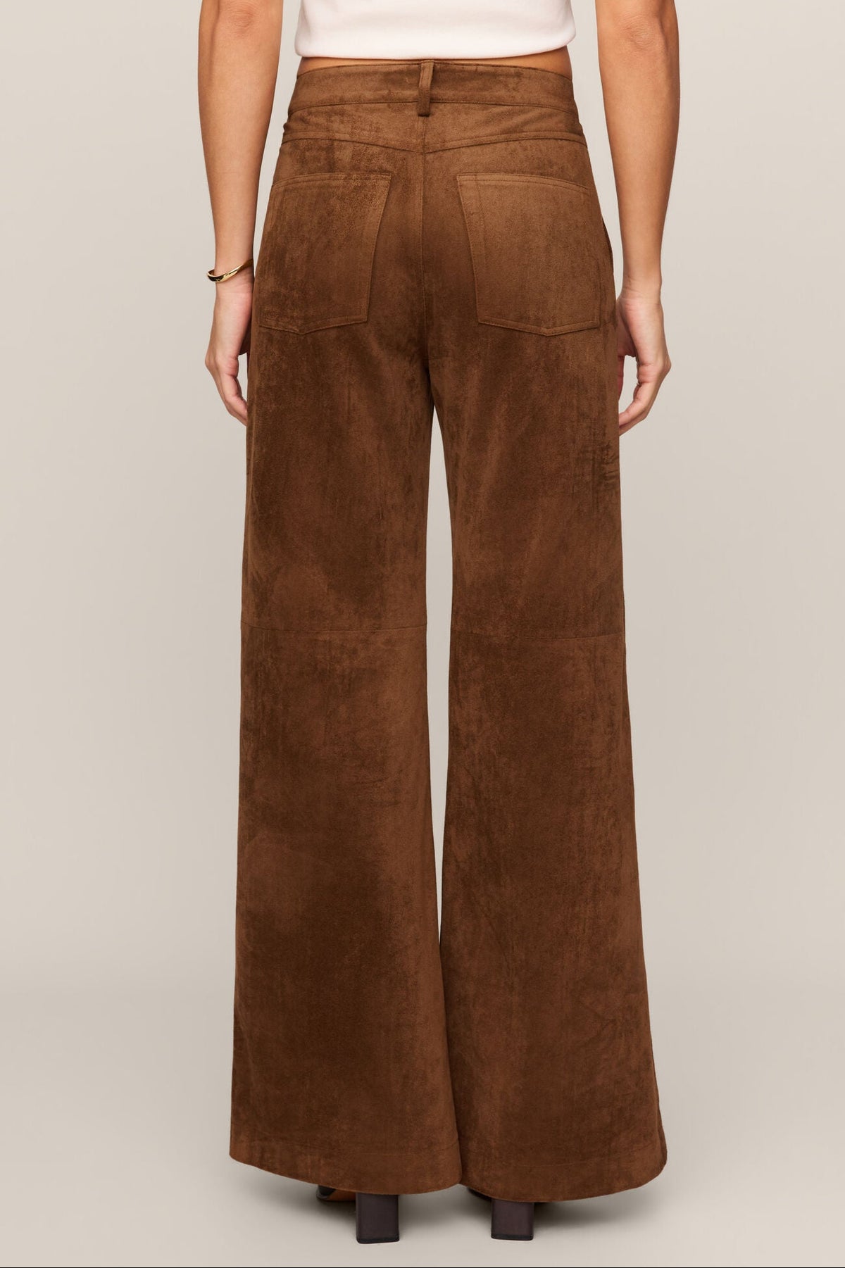 Cecile Mid Rise Wide Leg Pant | Saddle Suede