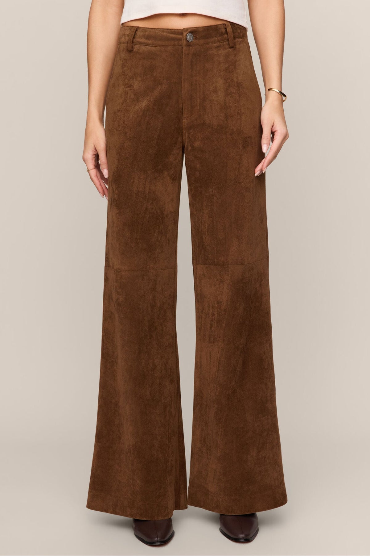 Cecile Mid Rise Wide Leg Pant | Saddle Suede