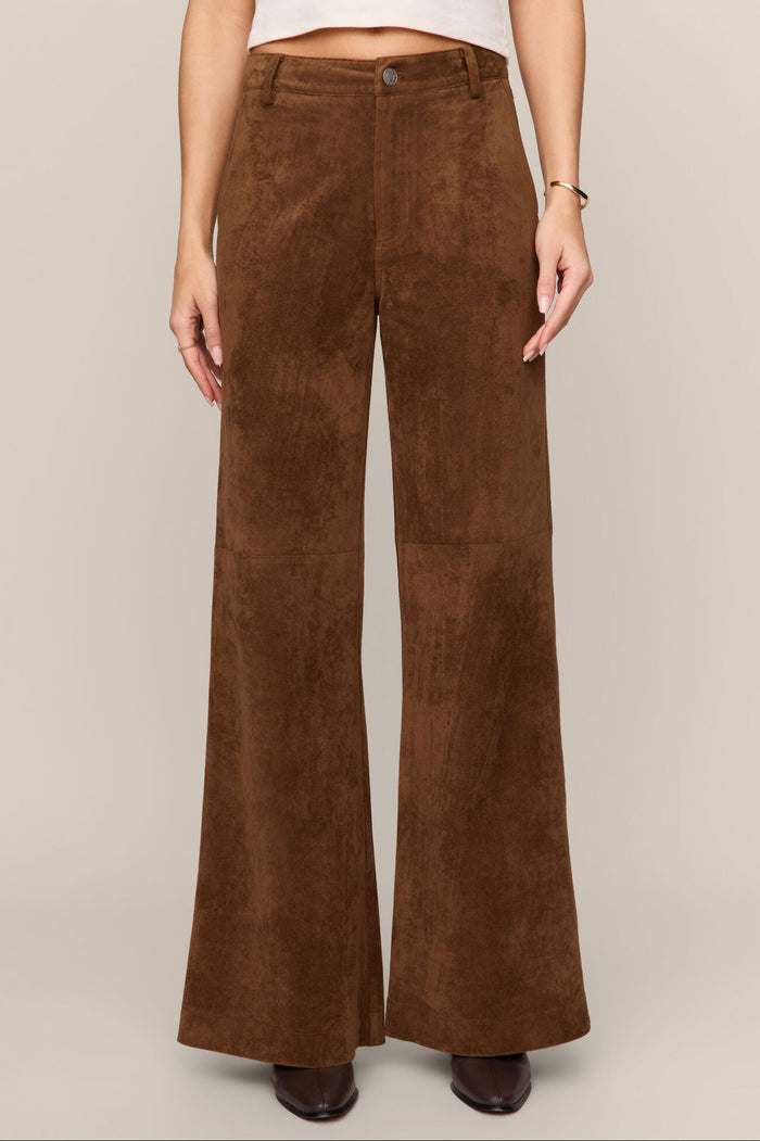Cecile Mid Rise Wide Leg Pant | Saddle Suede