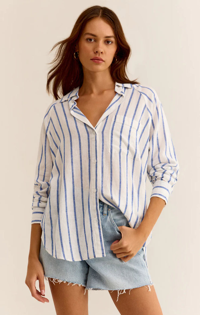 Z Supply Perfect Linen Stripe Top | Palace Blue