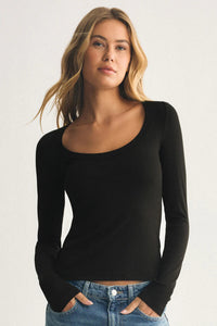 Second Skin Scoop Neck Top | Black, Oatmeal Heather