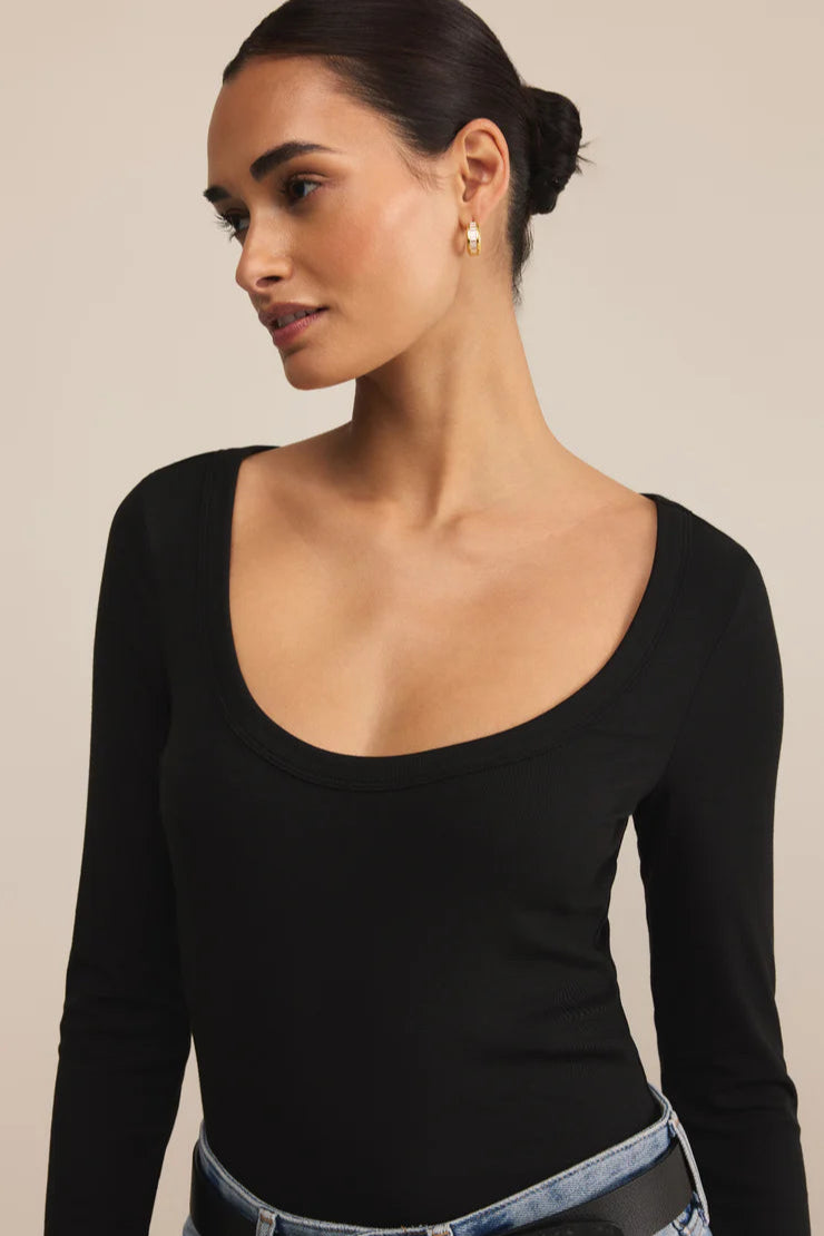 Second Skin Scoop Neck Top | Black, Oatmeal Heather