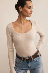 Second Skin Scoop Neck Top | Black, Oatmeal Heather