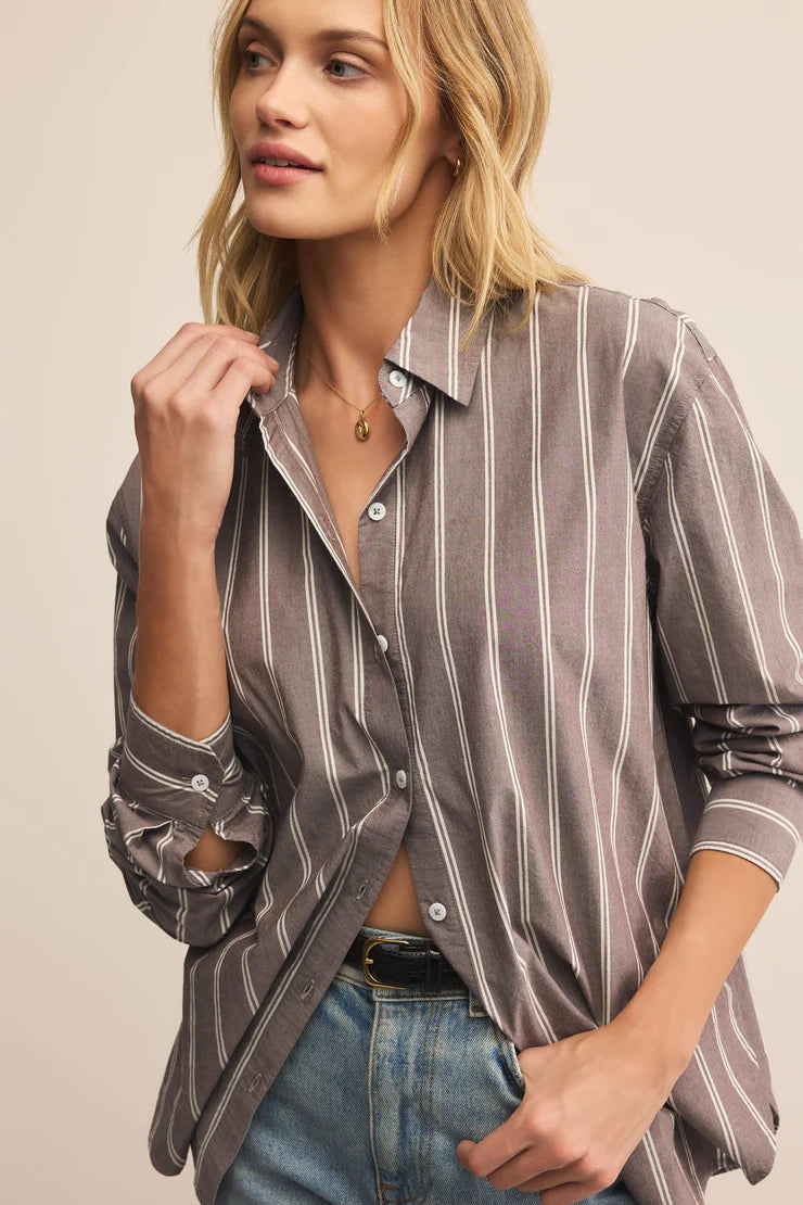 Seaport Striped Poplin Top | Sandalwood