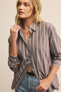 Seaport Striped Poplin Top | Sandalwood