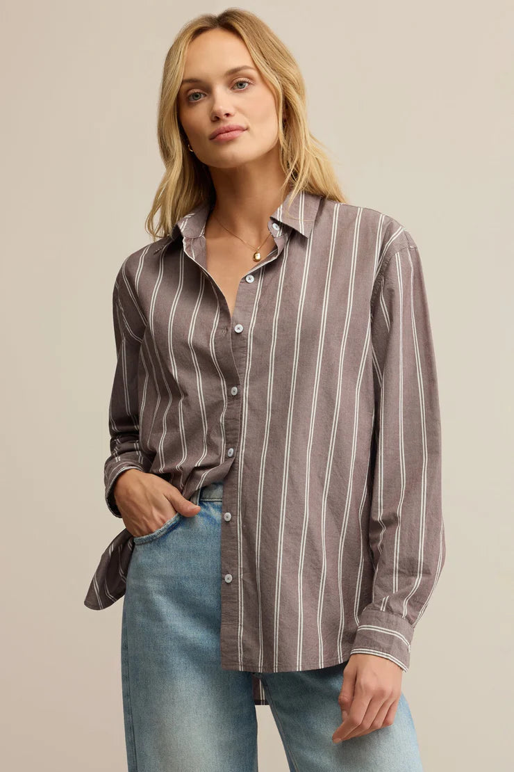 Seaport Striped Poplin Top | Sandalwood