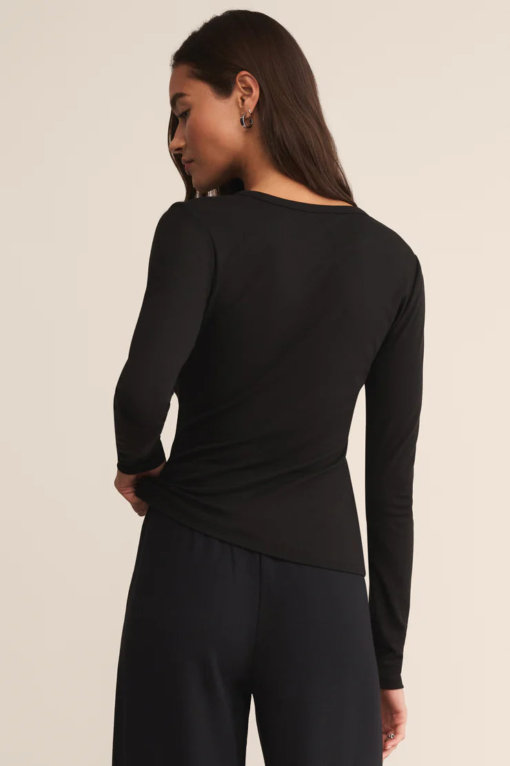 Second Skin Crew Neck Top | Black, Cloud