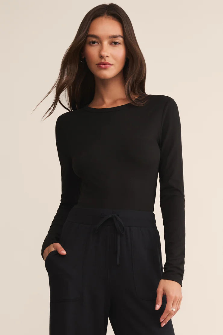 Second Skin Crew Neck Top | Black, Cloud