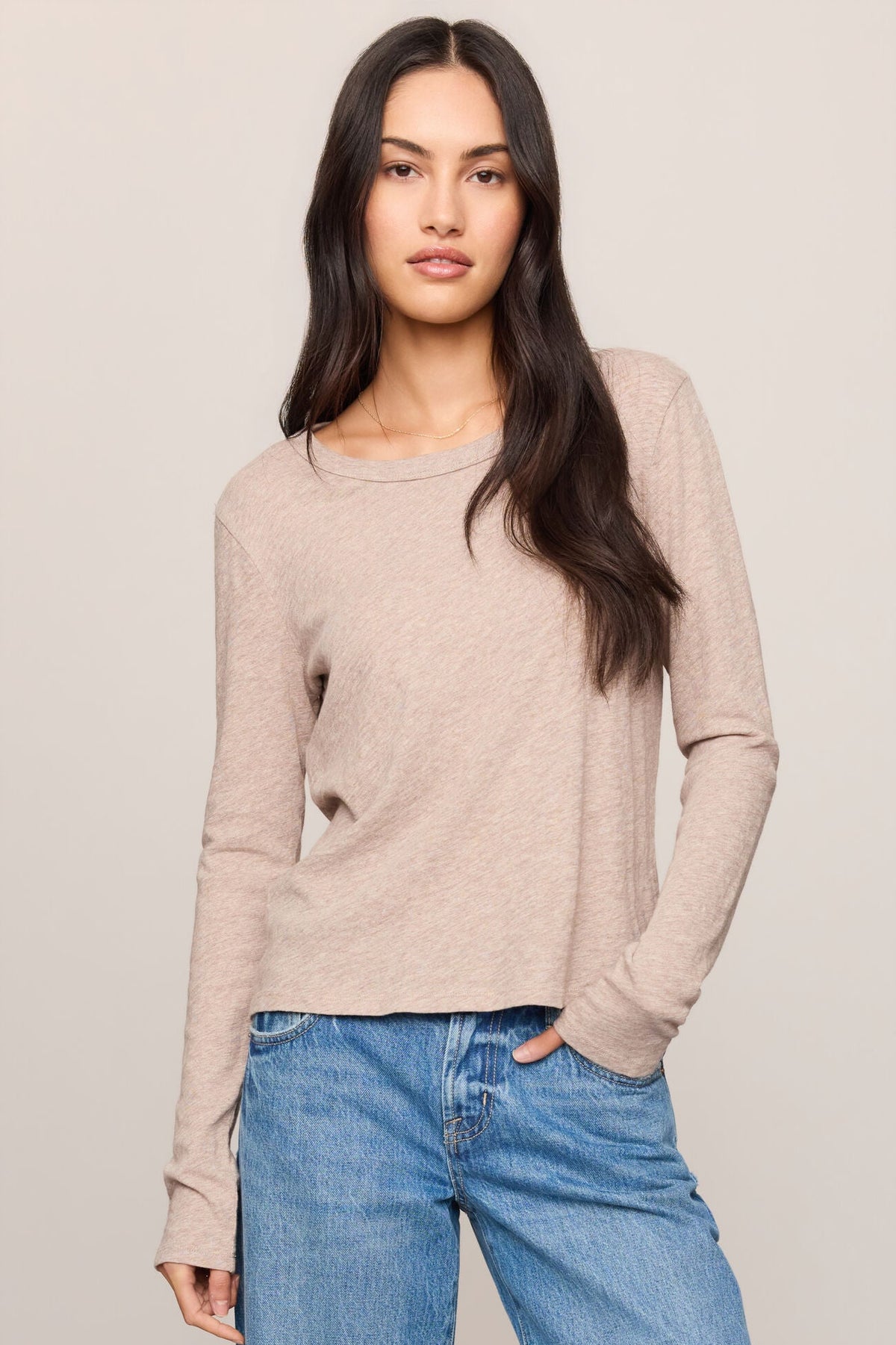 Junie Long Sleeve Tee | Heather Ash, White, Eclipse